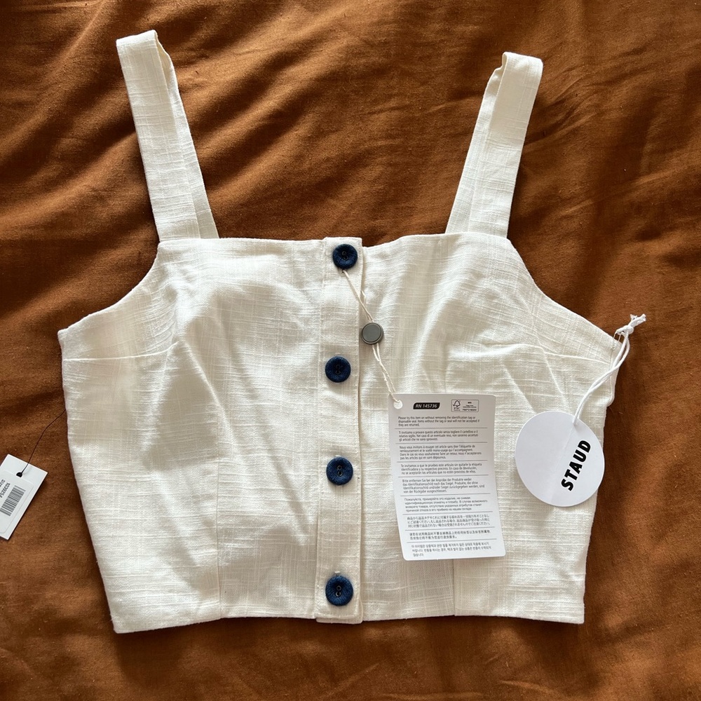 NWT STAUD Cita Cropped Linen Top